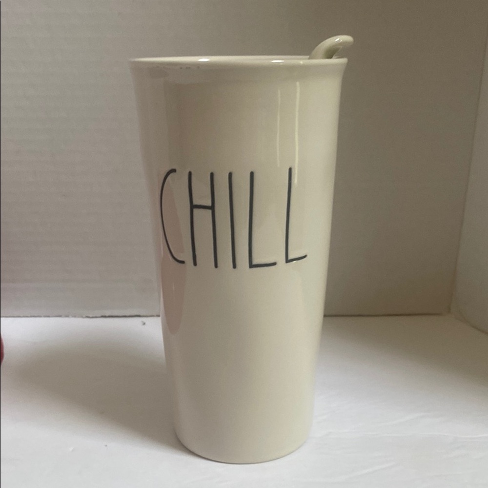 New Rae Dunn Artisan Magenta large ceramic CHILL tumbler cup with lid